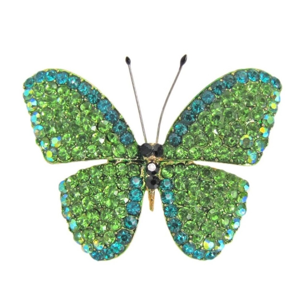 Green butterfly crystal brooch pin created in all sparkling green crystals
